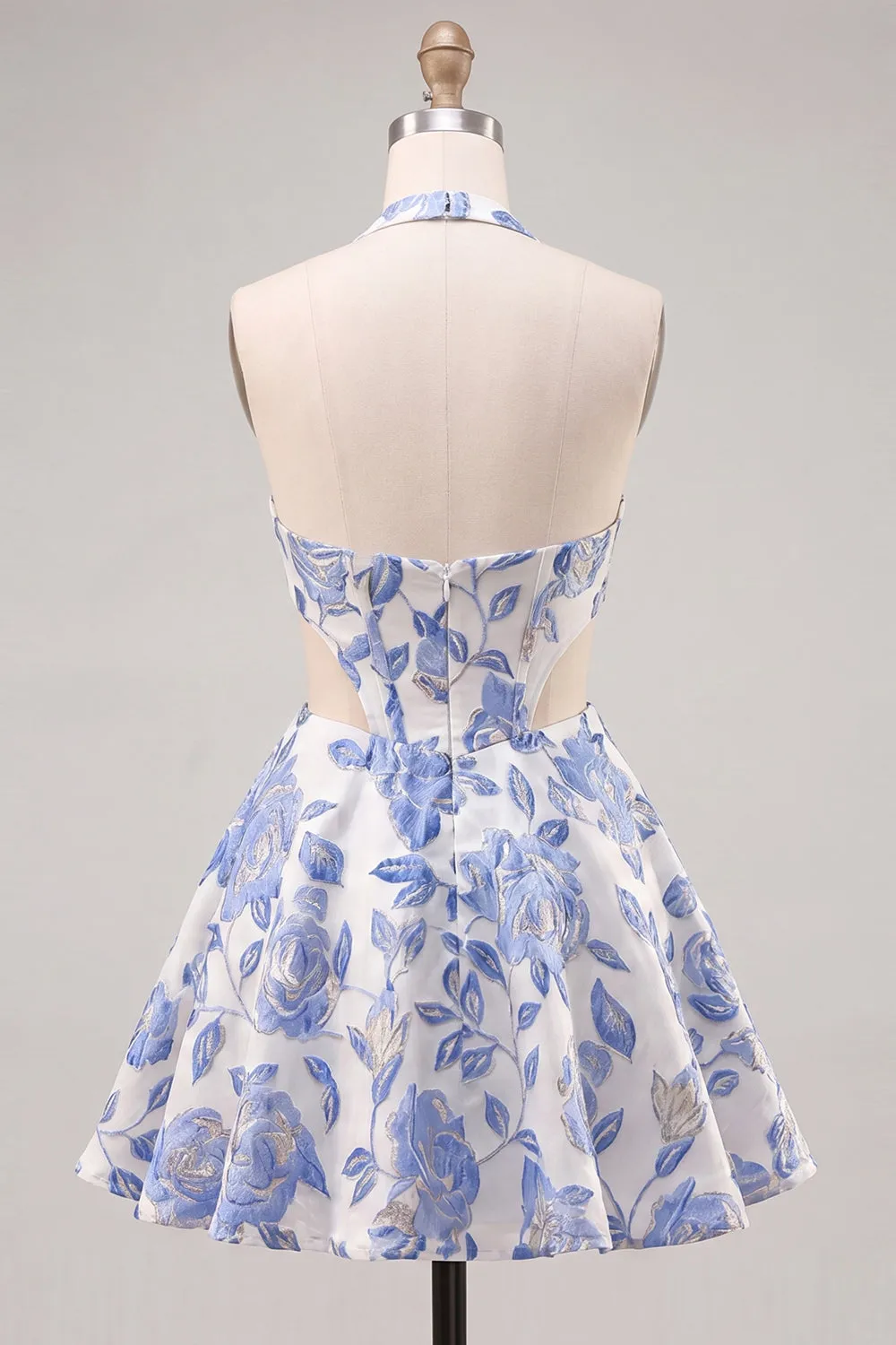 A-Line Halter Neck Light Blue Cut Out Floral Corset Backless Homecoming Dress sold by Zapaka product image thumbnail 2