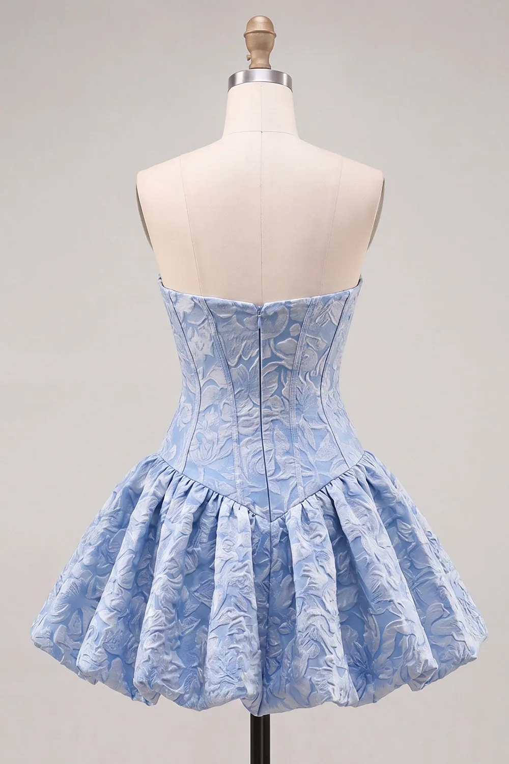 A-Line Blue Jacquard Floral Corset Strapless Homecoming Dress sold by Zapaka product image thumbnail 2