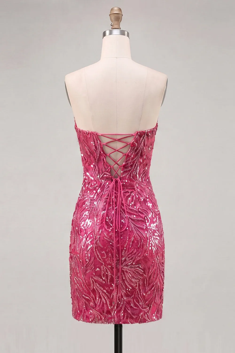 Sparkly Fuchsia Sweetheart Bodycon Sequins Homecoming Dress with Lace Up Back sold by Zapaka product image thumbnail 2