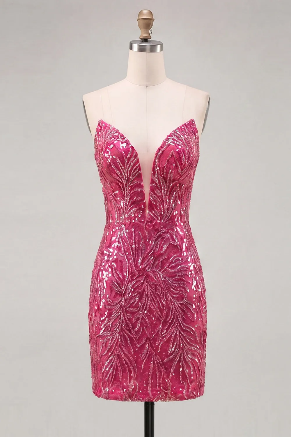 Sparkly Fuchsia Sweetheart Bodycon Sequins Homecoming Dress with Lace Up Back sold by Zapaka