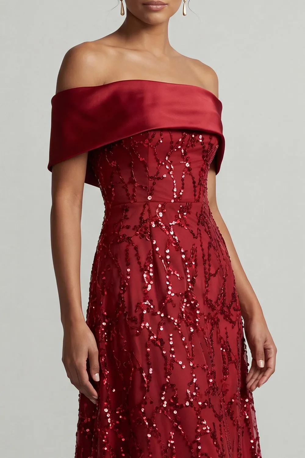 A-Line Red Off the Shoulder Midi Mother Of the Bride Dress with Sequins sold by Zapaka product image thumbnail 3