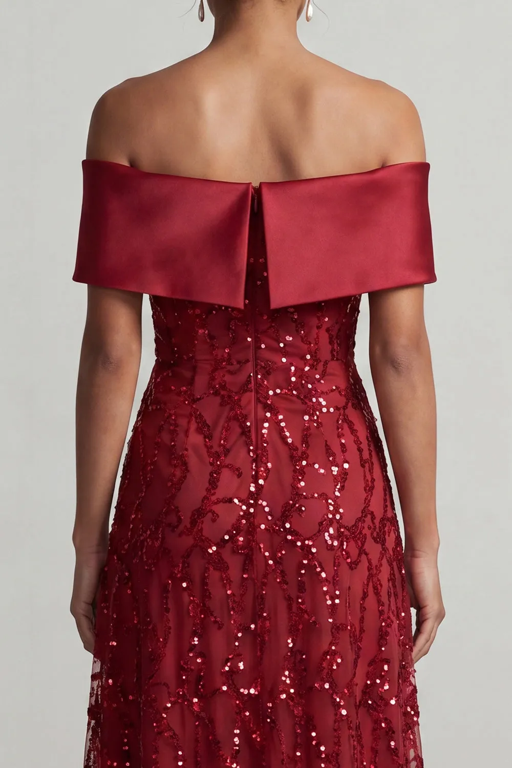 A-Line Red Off the Shoulder Midi Mother Of the Bride Dress with Sequins sold by Zapaka product image thumbnail 4