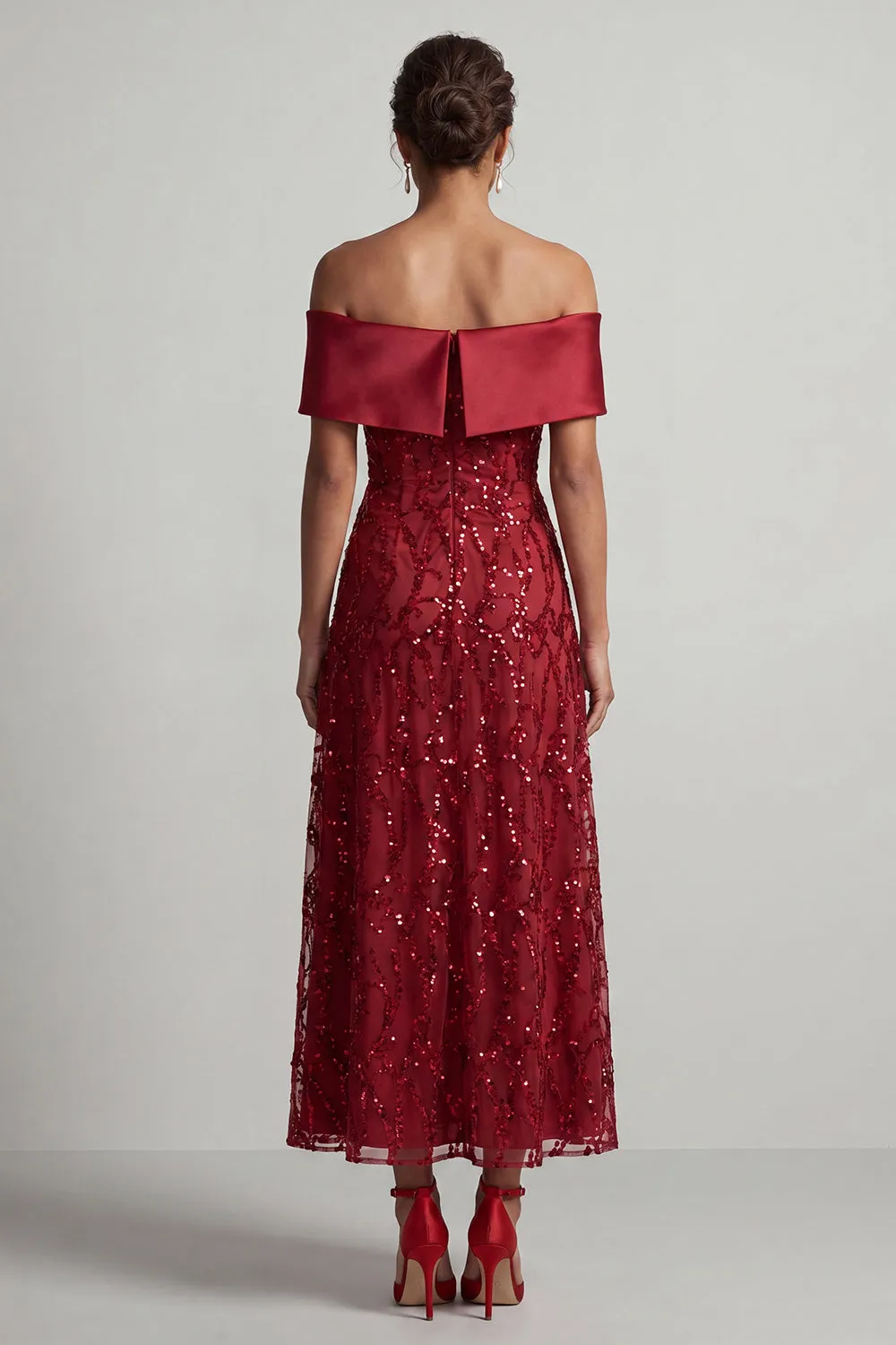 A-Line Red Off the Shoulder Midi Mother Of the Bride Dress with Sequins sold by Zapaka product image thumbnail 2