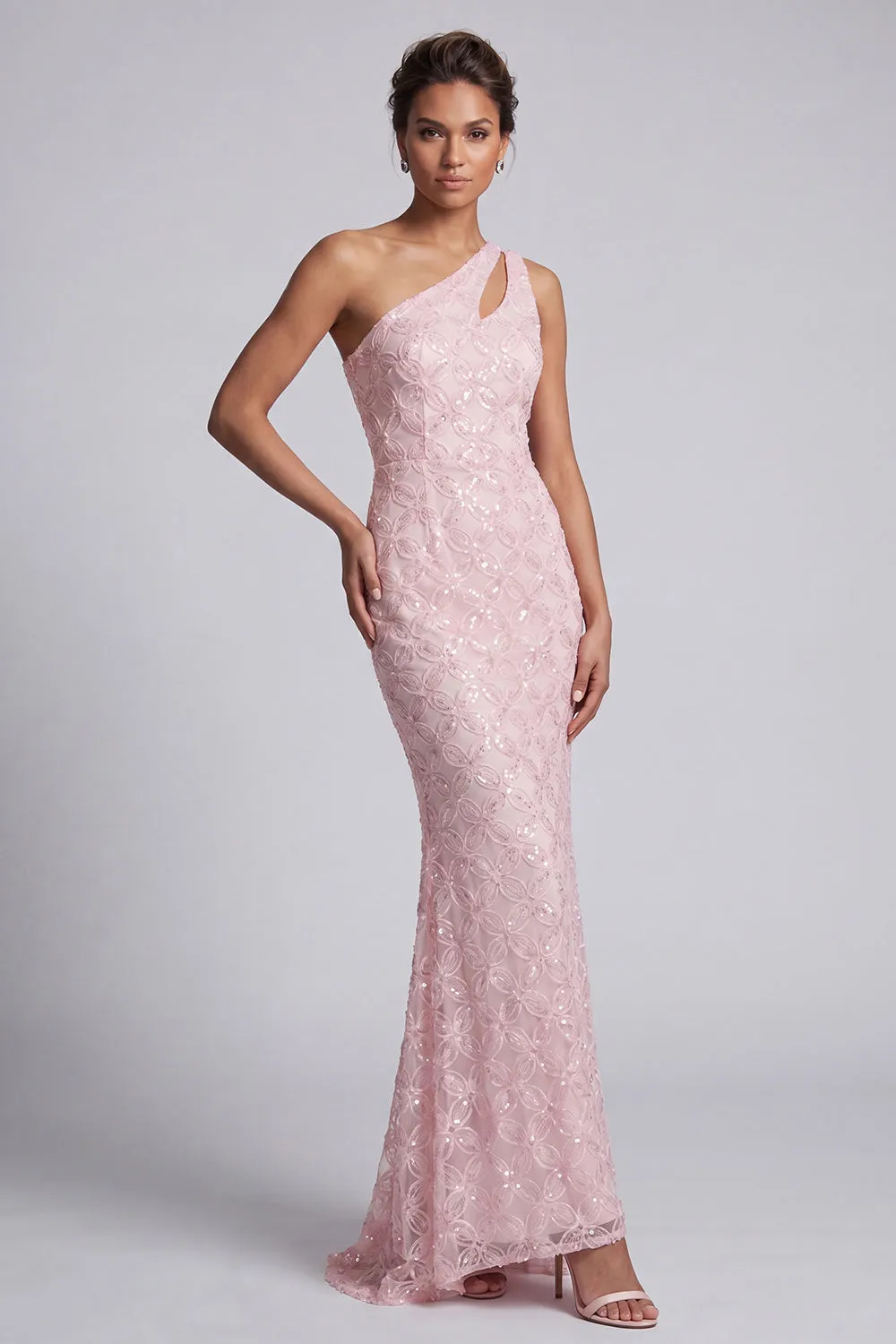 One Shoulder Pink Mermaid Sequins Cut Out Long Mother Of the Bride Dress sold by Zapaka