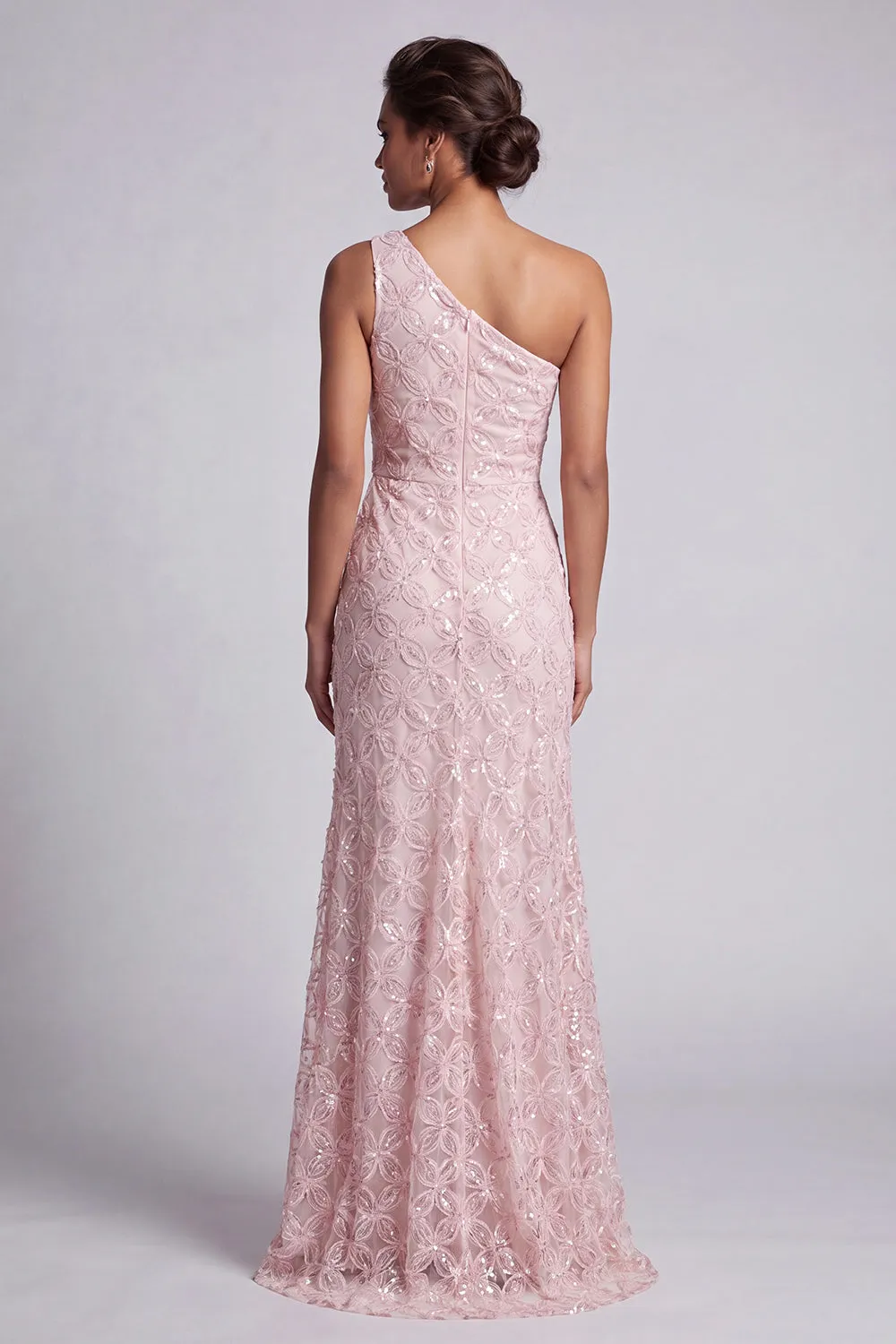 One Shoulder Pink Mermaid Sequins Cut Out Long Mother Of the Bride Dress sold by Zapaka product image thumbnail 2