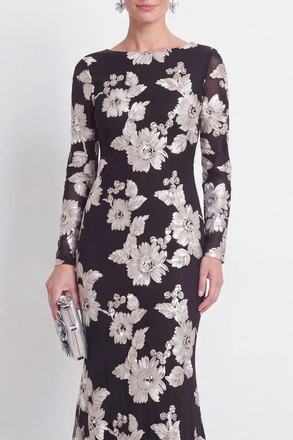 Mermaid Black Bateau Neck Floral Long Mother Of the Bride Dress with Embroidery sold by Zapaka product image thumbnail 4