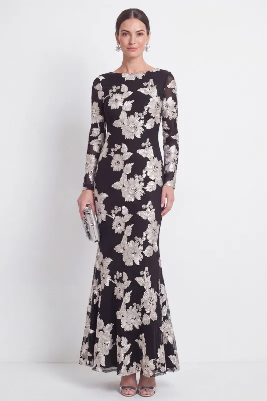 Mermaid Black Bateau Neck Floral Long Mother Of the Bride Dress with Embroidery made by Zapaka