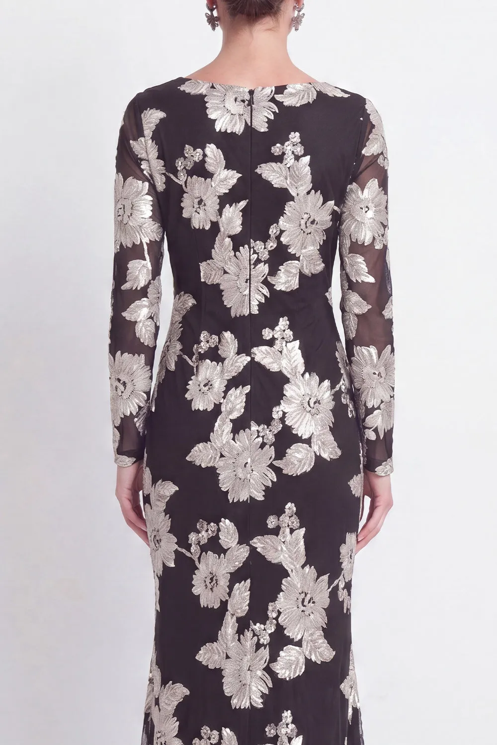 Mermaid Black Bateau Neck Floral Long Mother Of the Bride Dress with Embroidery sold by Zapaka product image thumbnail 5