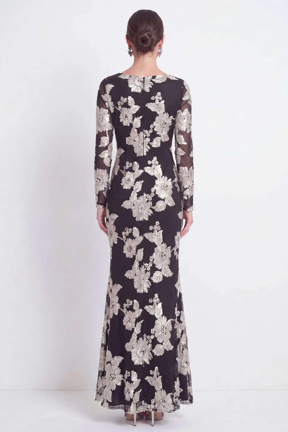 Mermaid Black Bateau Neck Floral Long Mother Of the Bride Dress with Embroidery sold by Zapaka product image thumbnail 2