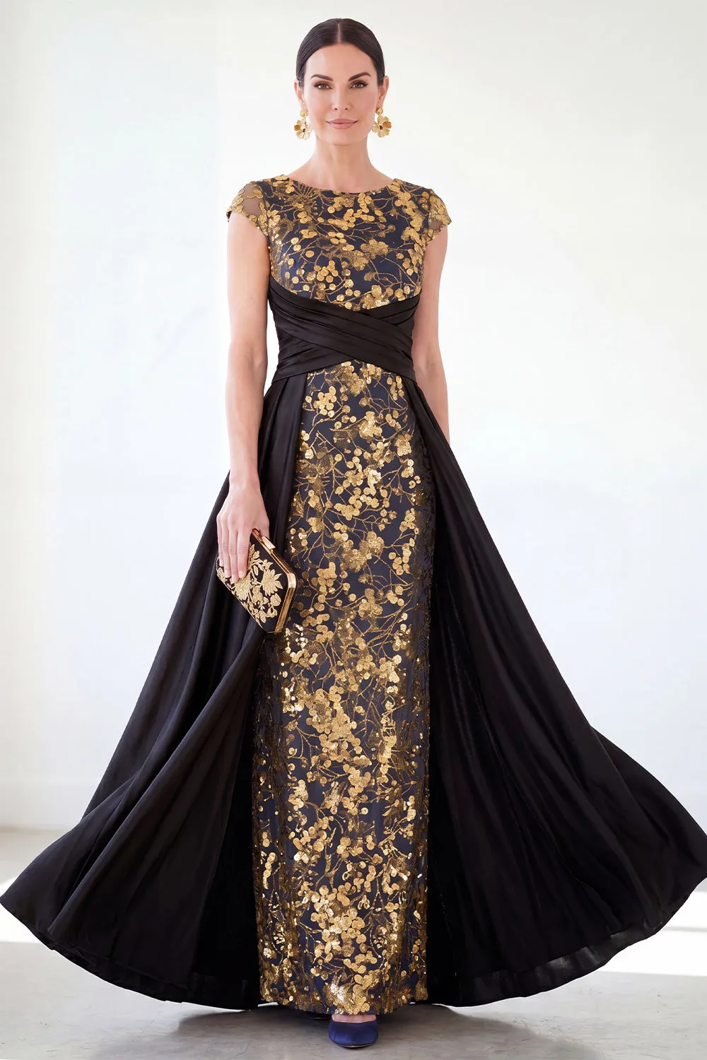 Dark Green A-Line Round Neck Sequins Long Mother Of the Bride Dress with Cap Sleeves sold by Zapaka product image thumbnail 5