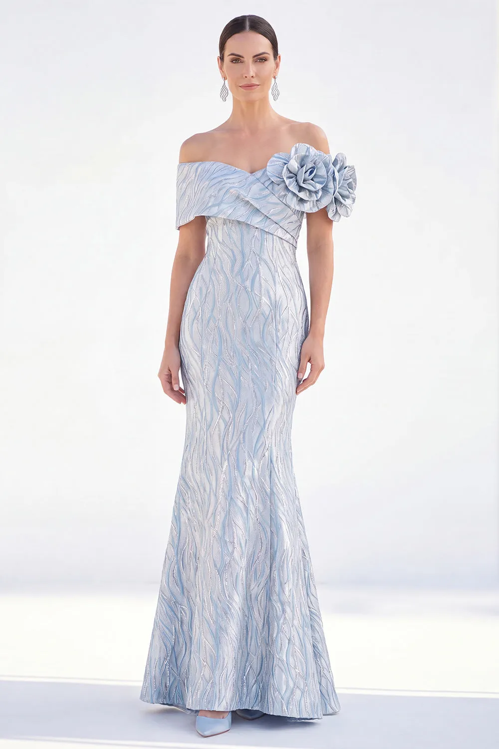 Off the Shoulder Mermaid Golden Ruched Long Mother Of the Bride Dress with 3D Flowers sold by Zapaka product image thumbnail 5