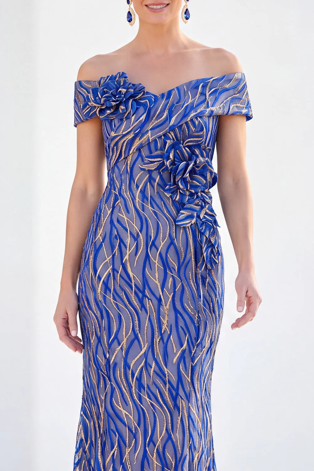 Mermaid Royal Blue Off the Shoulder Long Mother Of the Bride Dress with 3D Flowers sold by Zapaka product image thumbnail 3