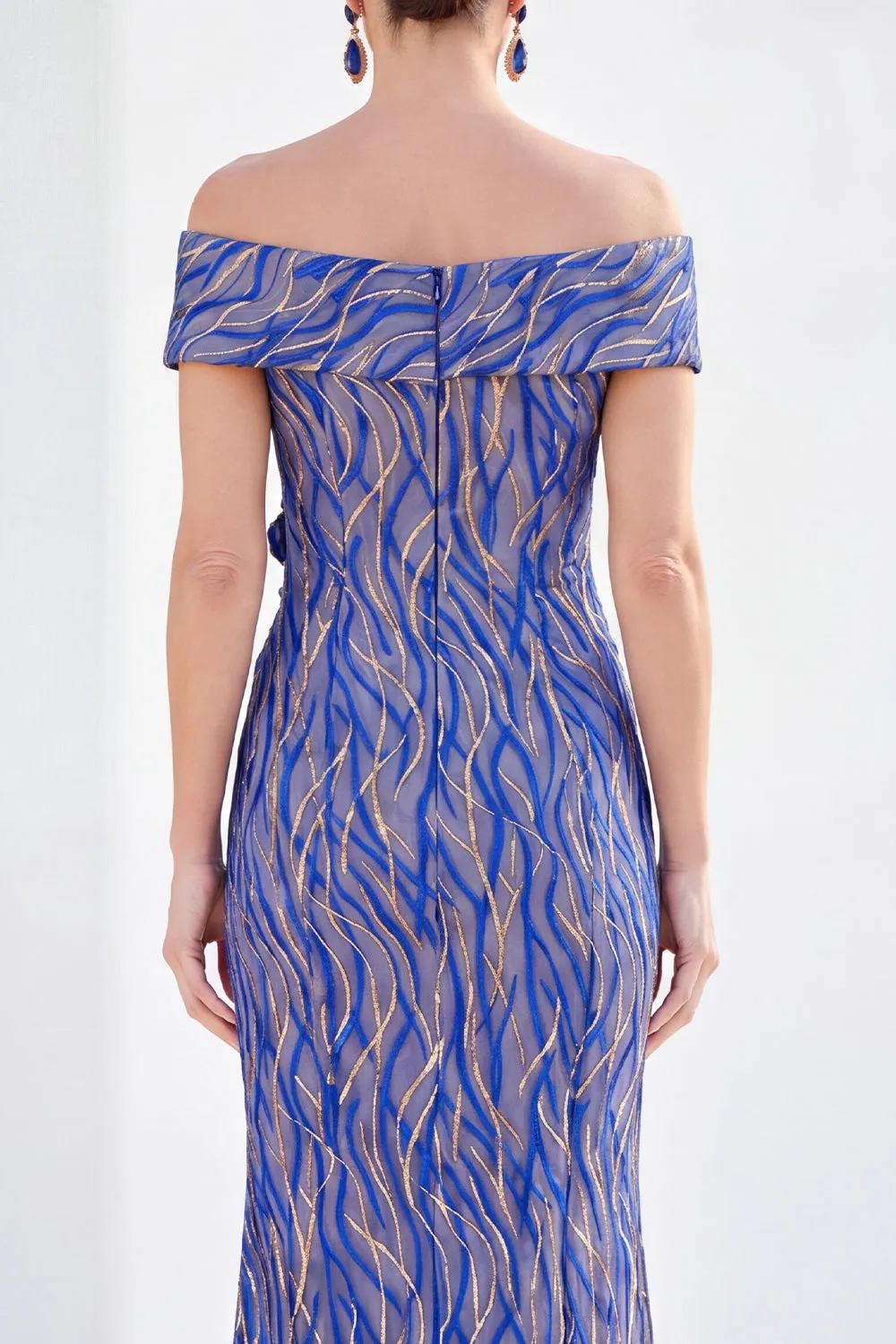 Mermaid Royal Blue Off the Shoulder Long Mother Of the Bride Dress with 3D Flowers sold by Zapaka product image thumbnail 4