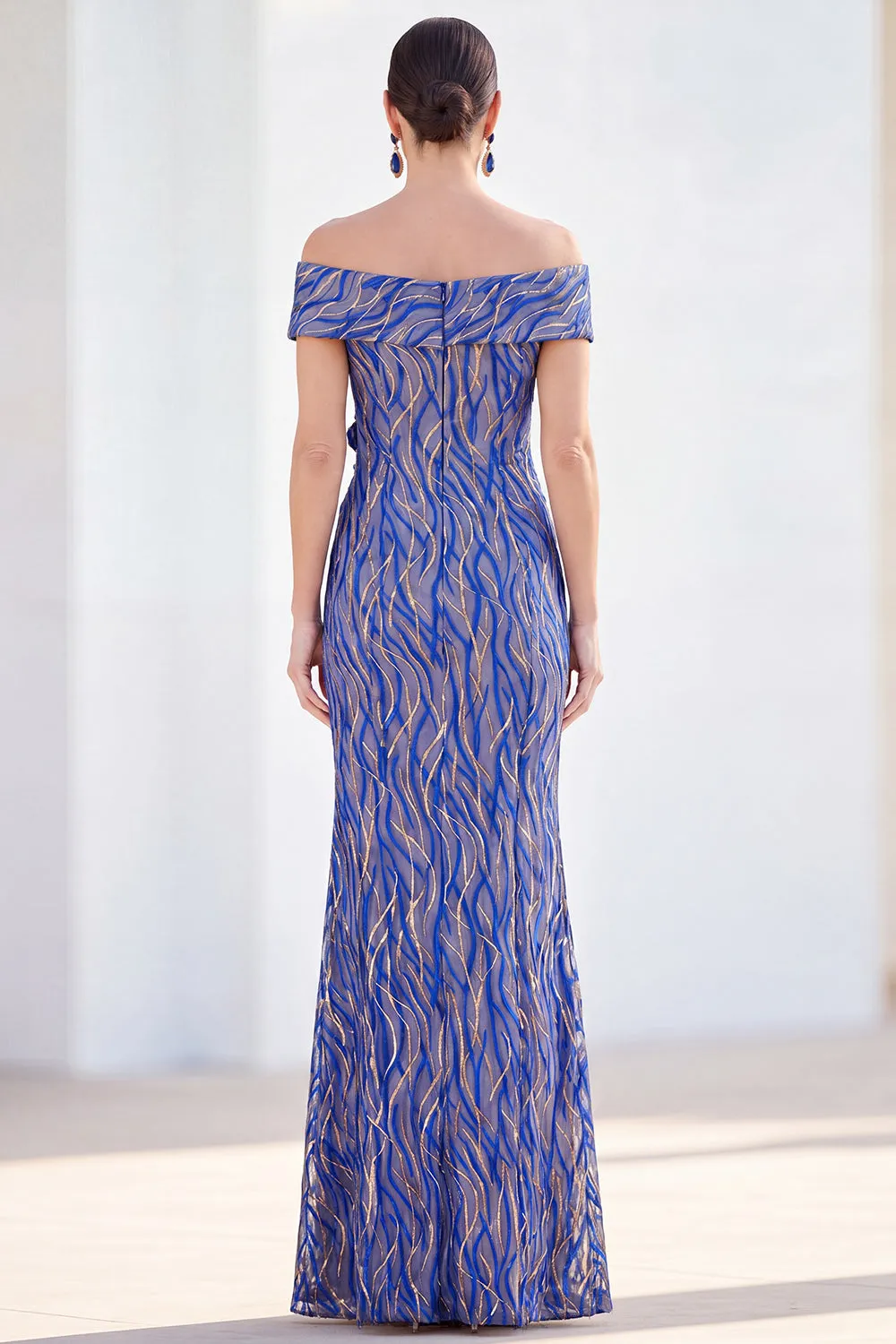 Mermaid Royal Blue Off the Shoulder Long Mother Of the Bride Dress with 3D Flowers sold by Zapaka product image thumbnail 2