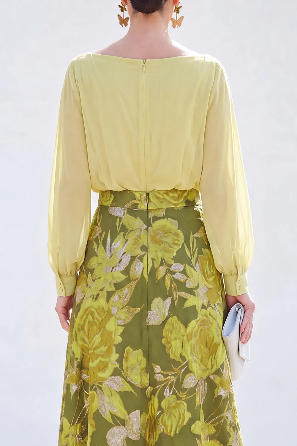 Green A-Line Bateau Neck 2 Piece Jacquard Floral Long Mother Of the Bride Dress sold by Zapaka product image thumbnail 4
