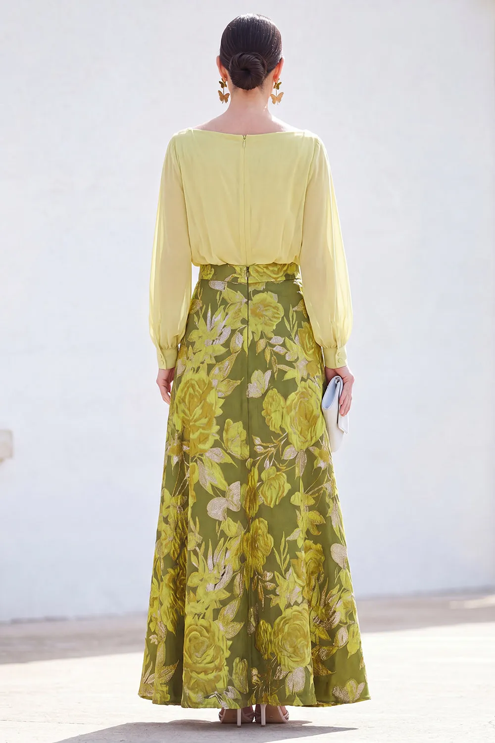 Green A-Line Bateau Neck 2 Piece Jacquard Floral Long Mother Of the Bride Dress sold by Zapaka product image thumbnail 2