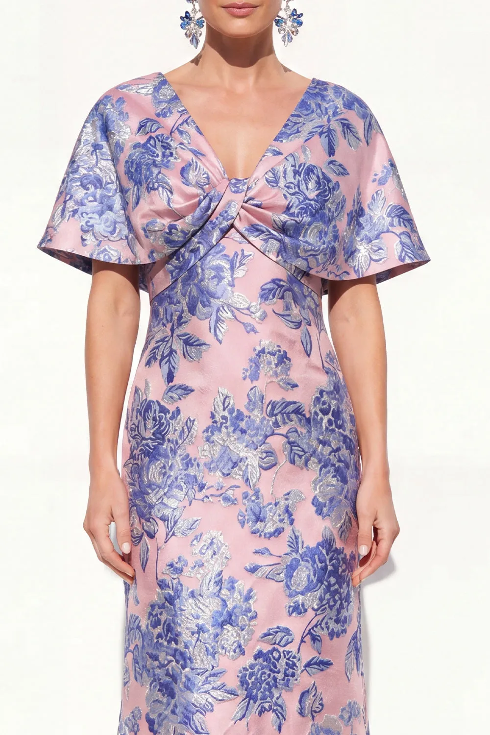 Pink Blue Mermaid V-Neck Jacquard Floral Long Mother Of the Bride Dress sold by Zapaka product image thumbnail 3