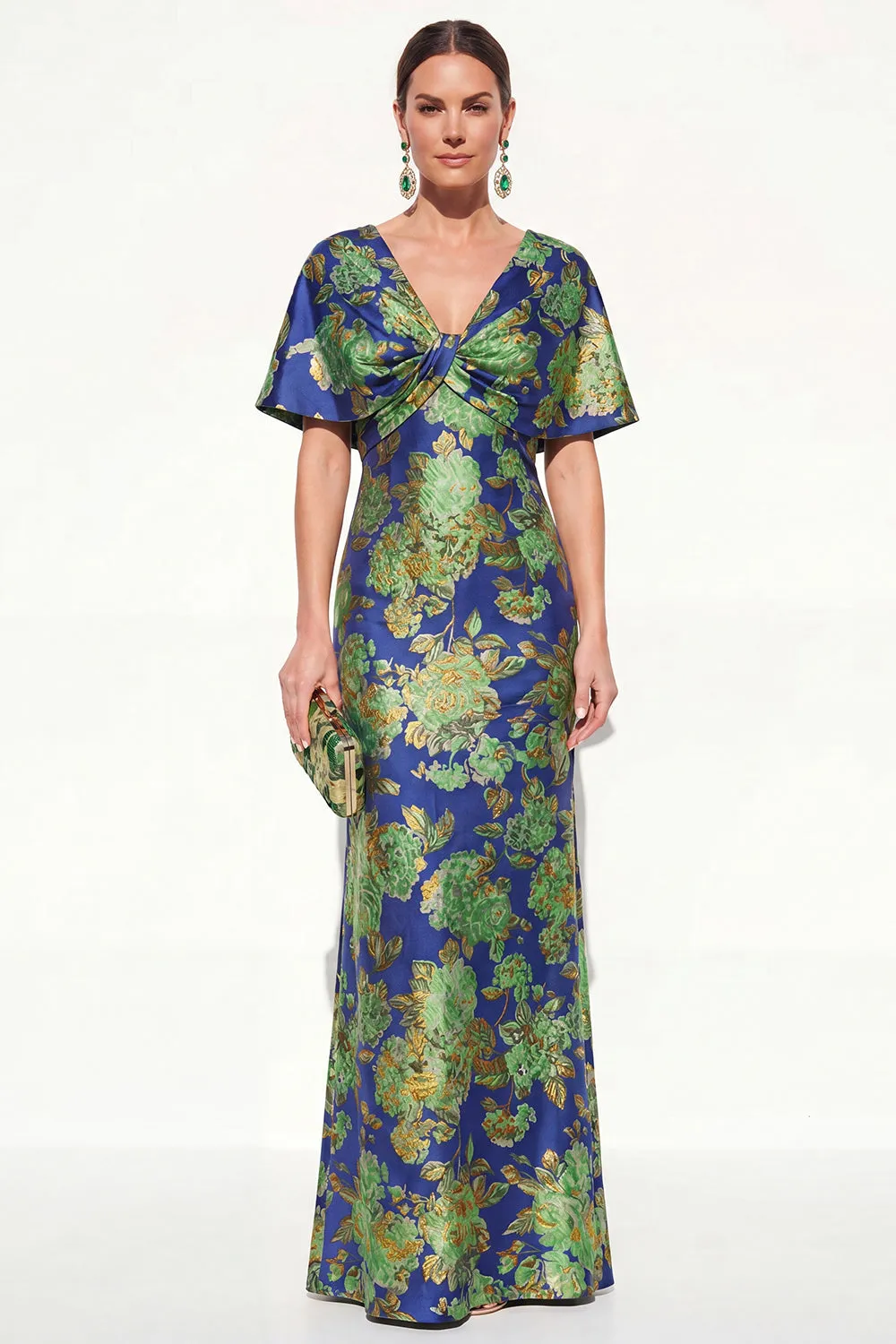 Pink Blue Mermaid V-Neck Jacquard Floral Long Mother Of the Bride Dress sold by Zapaka product image thumbnail 5