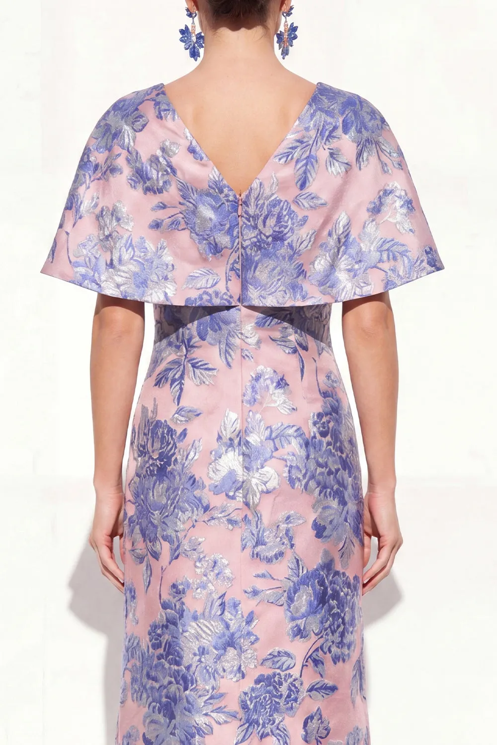 Pink Blue Mermaid V-Neck Jacquard Floral Long Mother Of the Bride Dress sold by Zapaka product image thumbnail 4