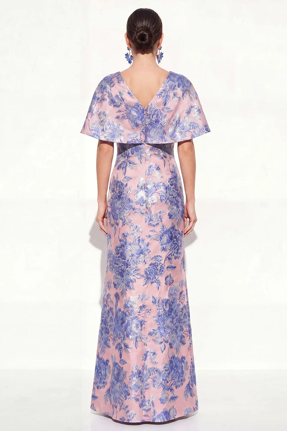 Pink Blue Mermaid V-Neck Jacquard Floral Long Mother Of the Bride Dress sold by Zapaka product image thumbnail 2