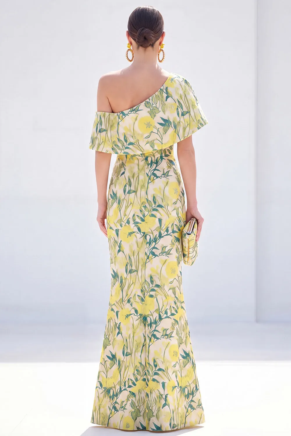 Yellow Mermaid One Shoulder Floral Long Mother Of the Bride Dress sold by Zapaka product image thumbnail 2