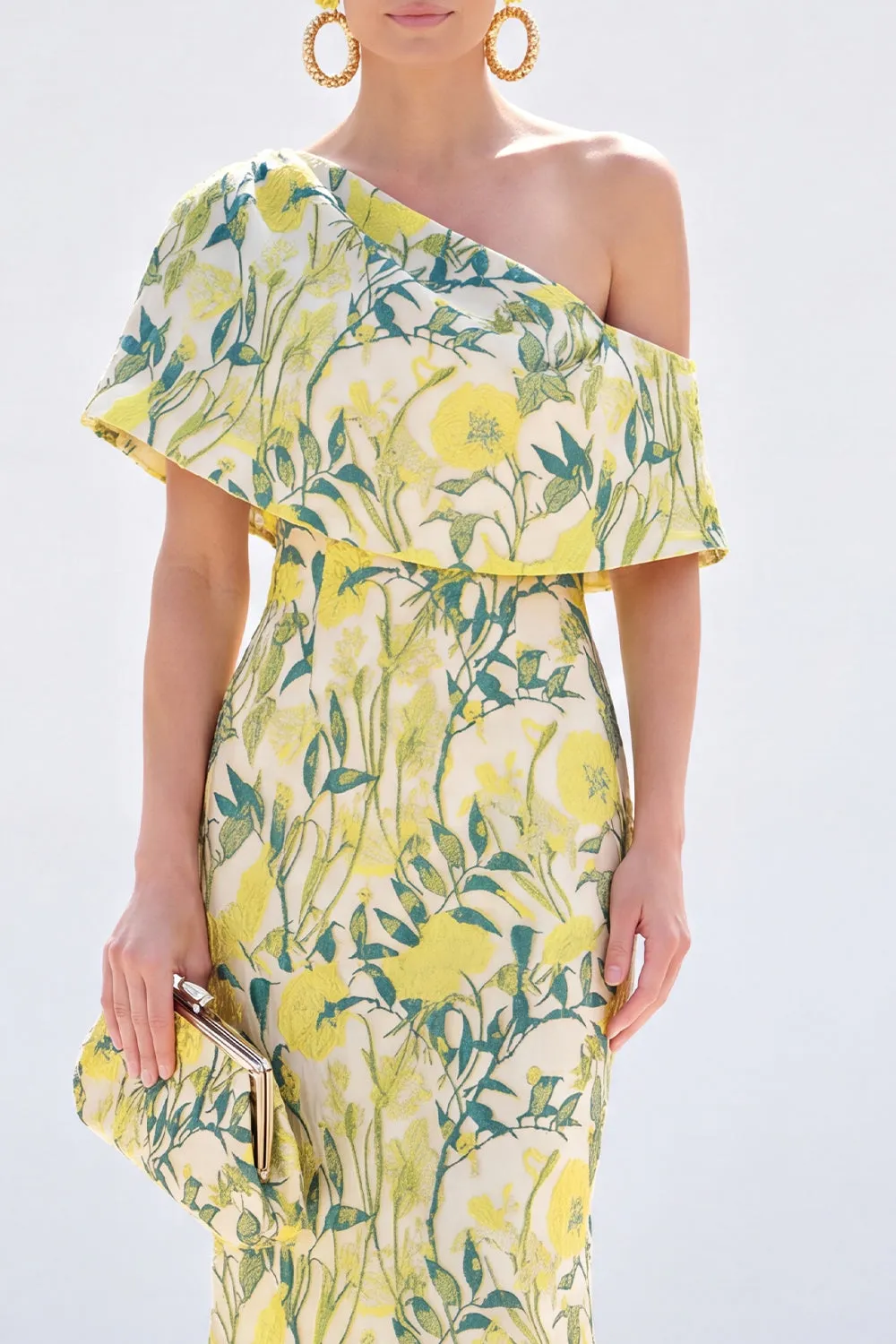Yellow Mermaid One Shoulder Floral Long Mother Of the Bride Dress sold by Zapaka product image thumbnail 3