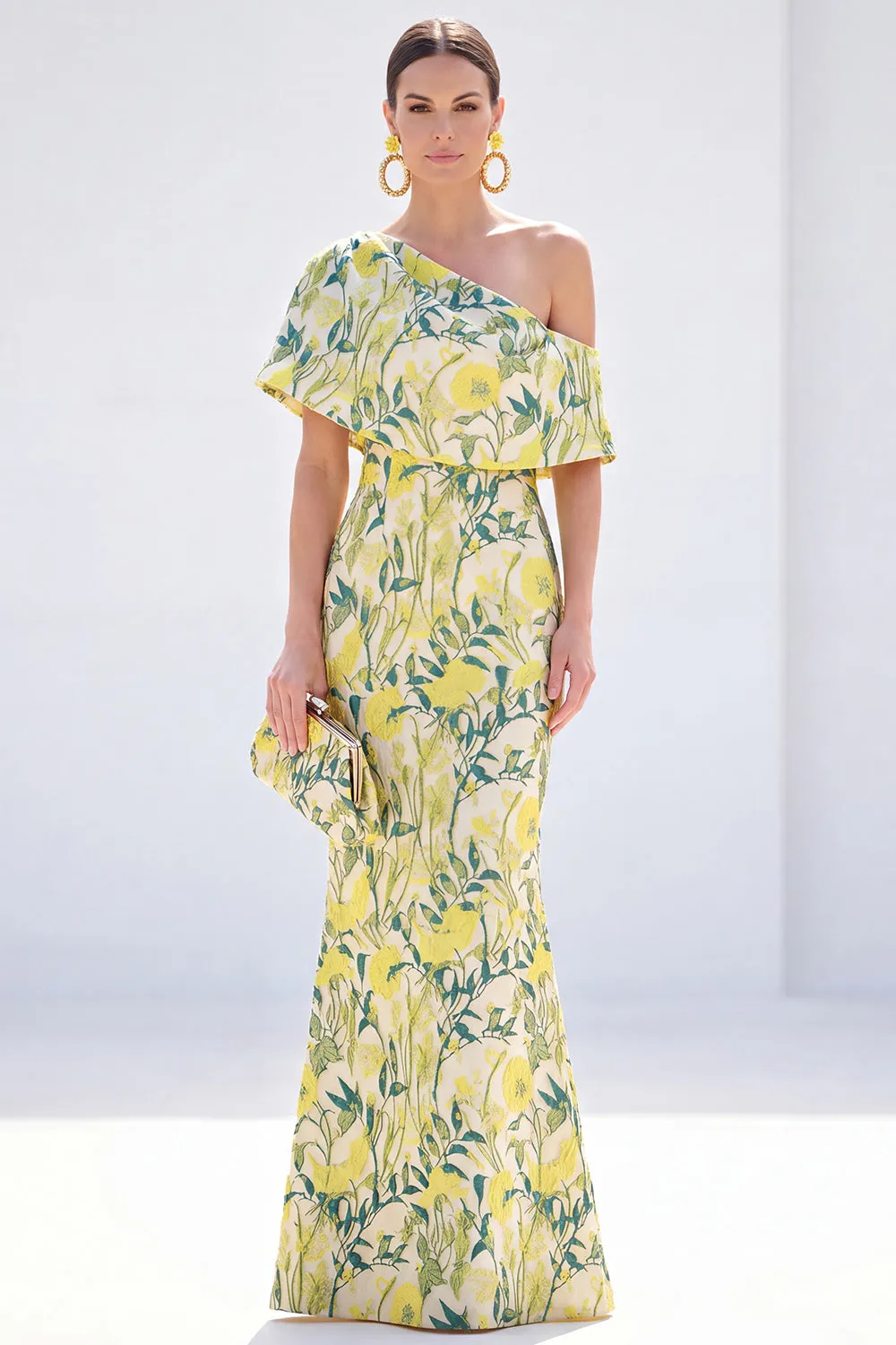 Yellow Mermaid One Shoulder Floral Long Mother Of the Bride Dress sold by Zapaka