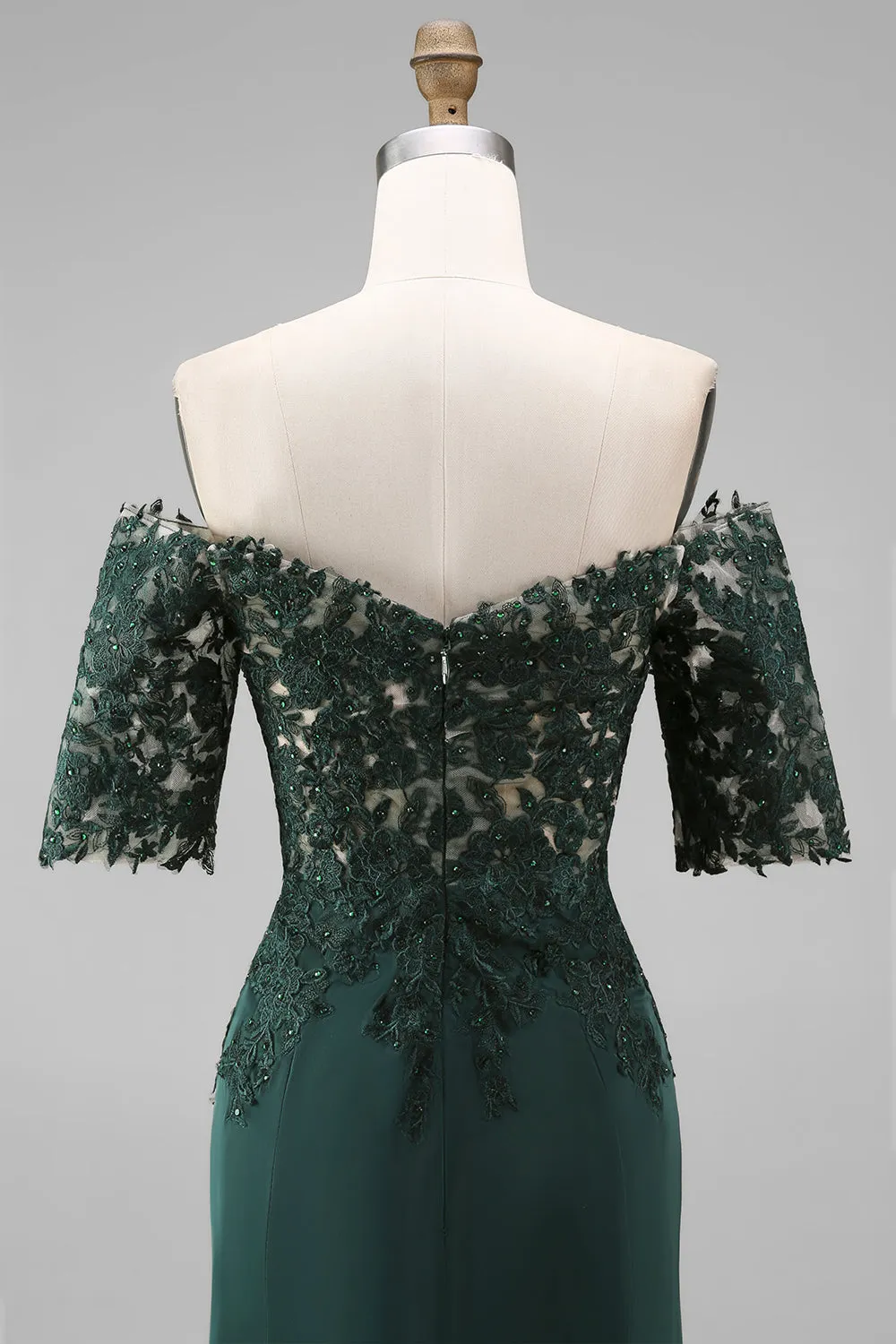 Off the Shoulder Dark Green Mermaid Floral Long Mother Of the Bride Dress with Beading sold by Zapaka product image thumbnail 5