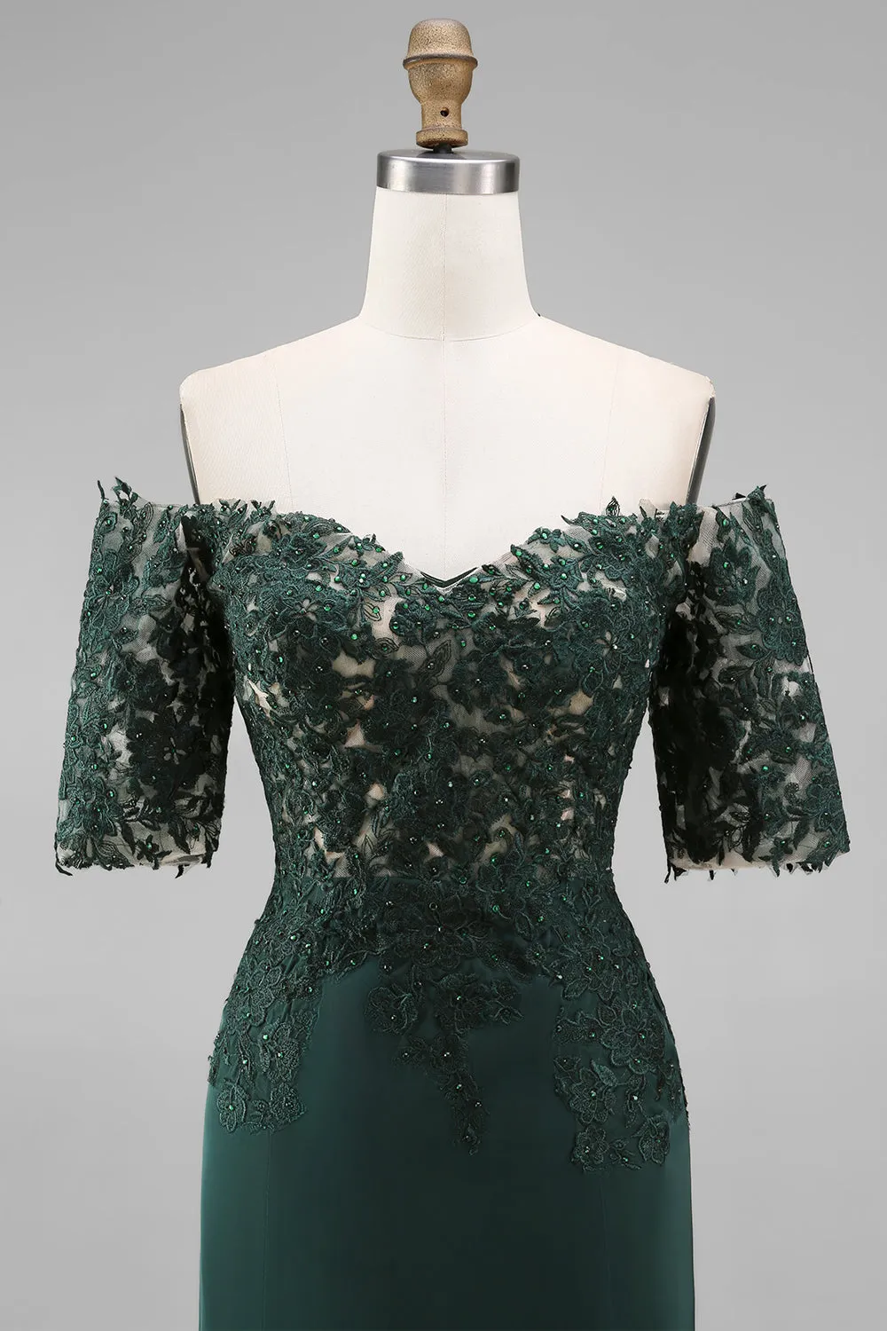 Off the Shoulder Dark Green Mermaid Floral Long Mother Of the Bride Dress with Beading sold by Zapaka product image thumbnail 4