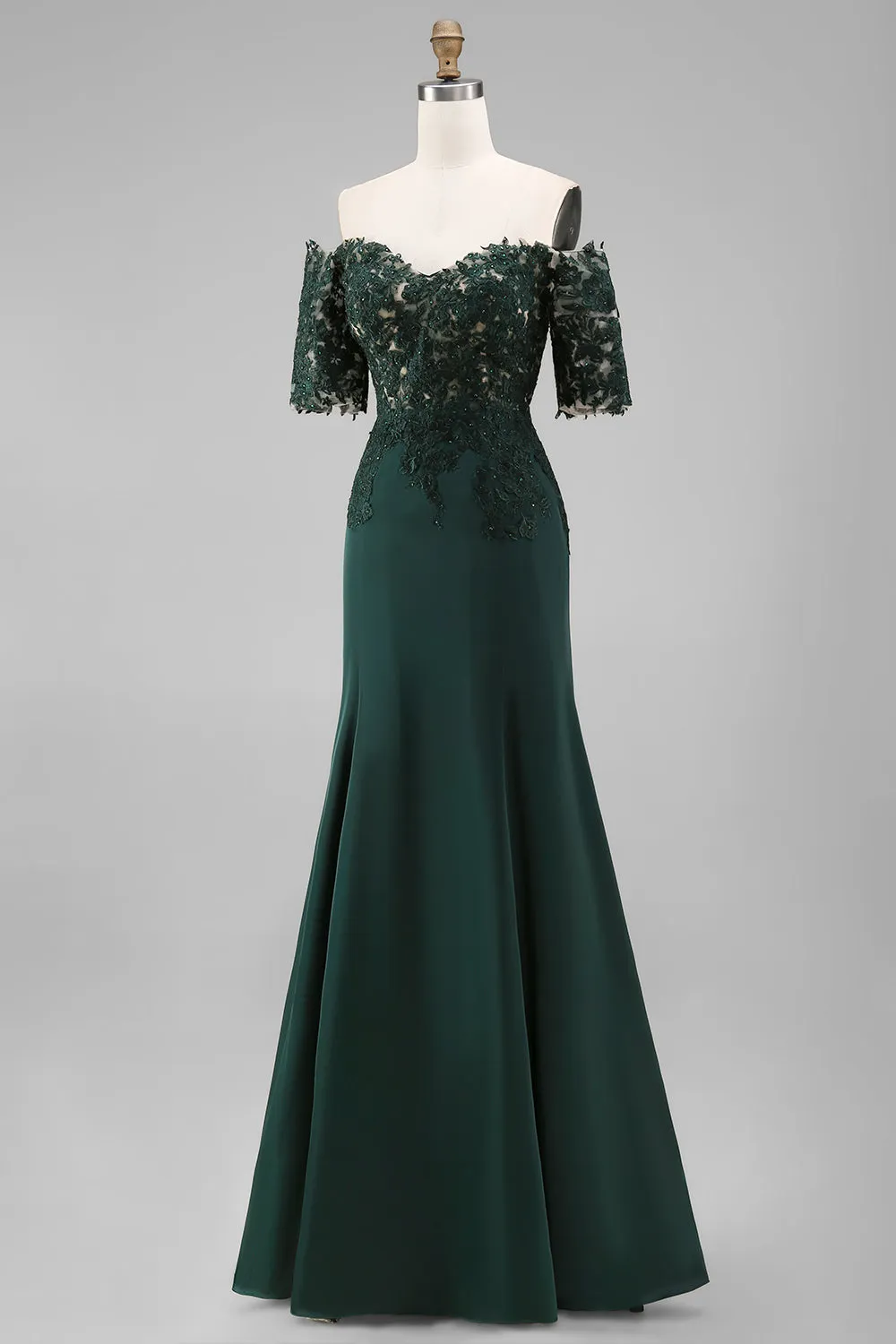 Off the Shoulder Dark Green Mermaid Floral Long Mother Of the Bride Dress with Beading sold by Zapaka product image thumbnail 3