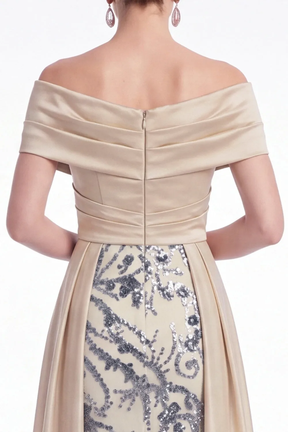 Champagne A-Line Floral Sequins Long Mother Of the Bride Dress with Sash sold by Zapaka product image thumbnail 5