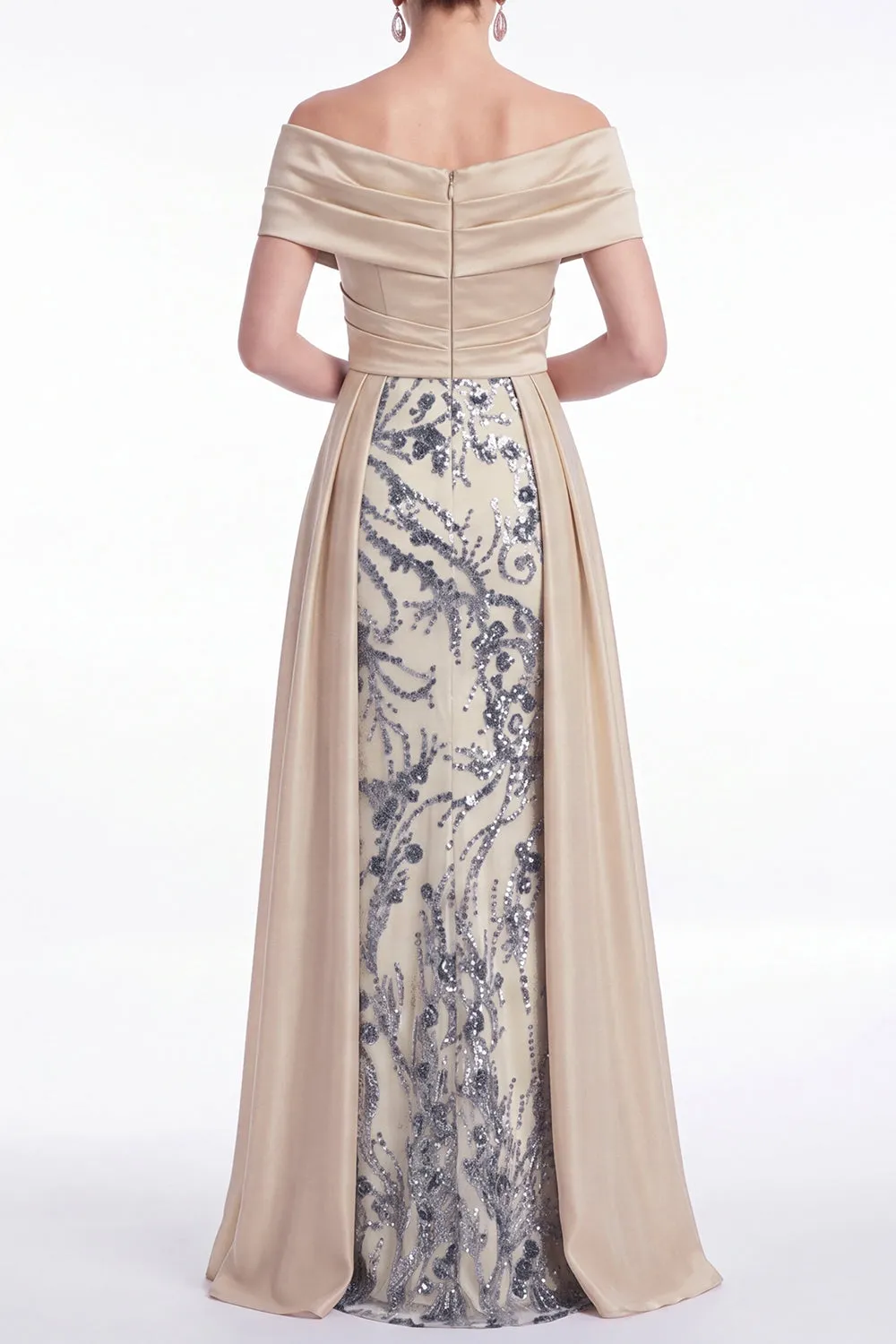 Champagne A-Line Floral Sequins Long Mother Of the Bride Dress with Sash sold by Zapaka product image thumbnail 2