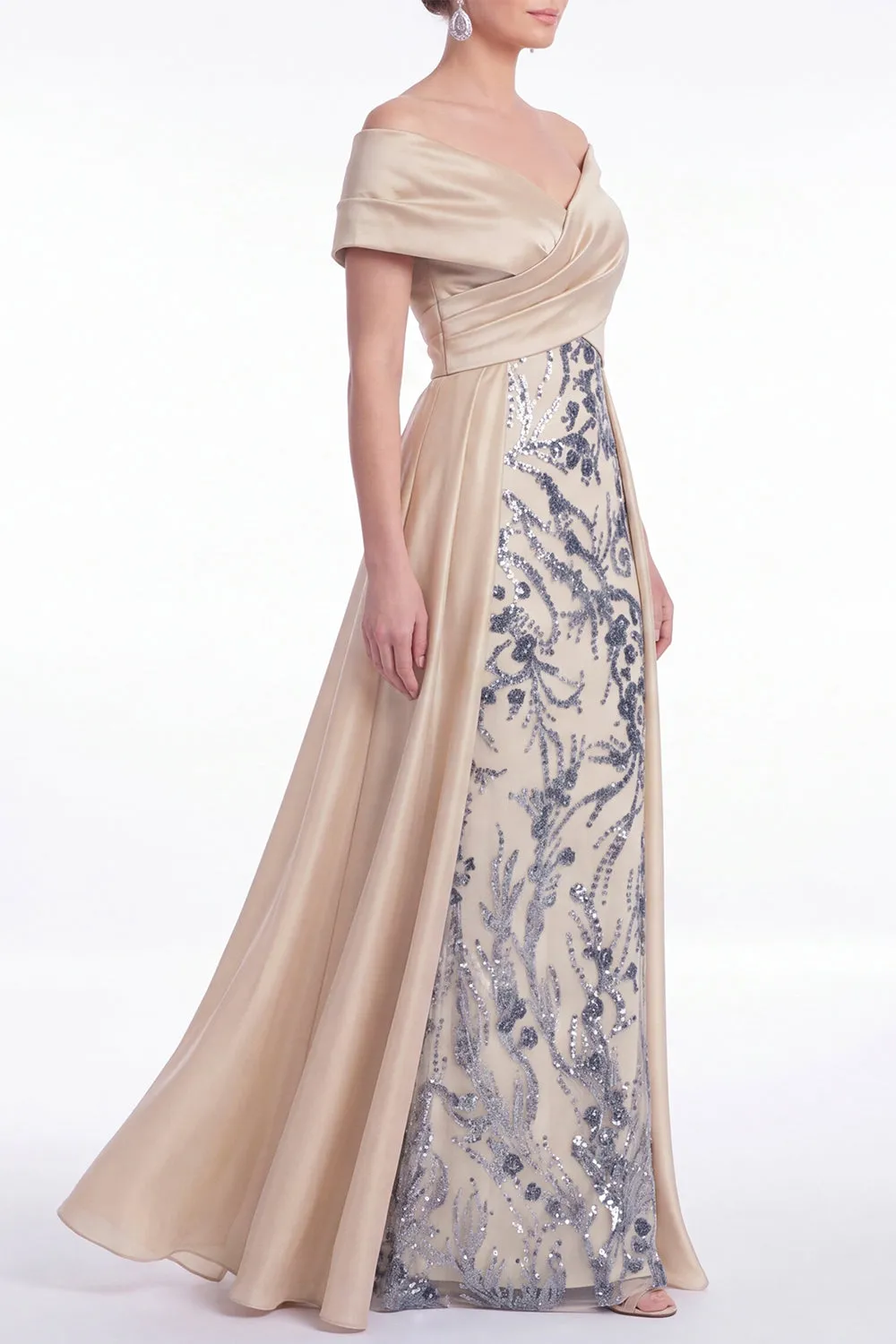 Champagne A-Line Floral Sequins Long Mother Of the Bride Dress with Sash sold by Zapaka product image thumbnail 3