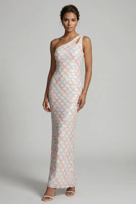 Blush Mermaid One Shoulder Sequins Long Mother Of the Bride Dress made by Zapaka