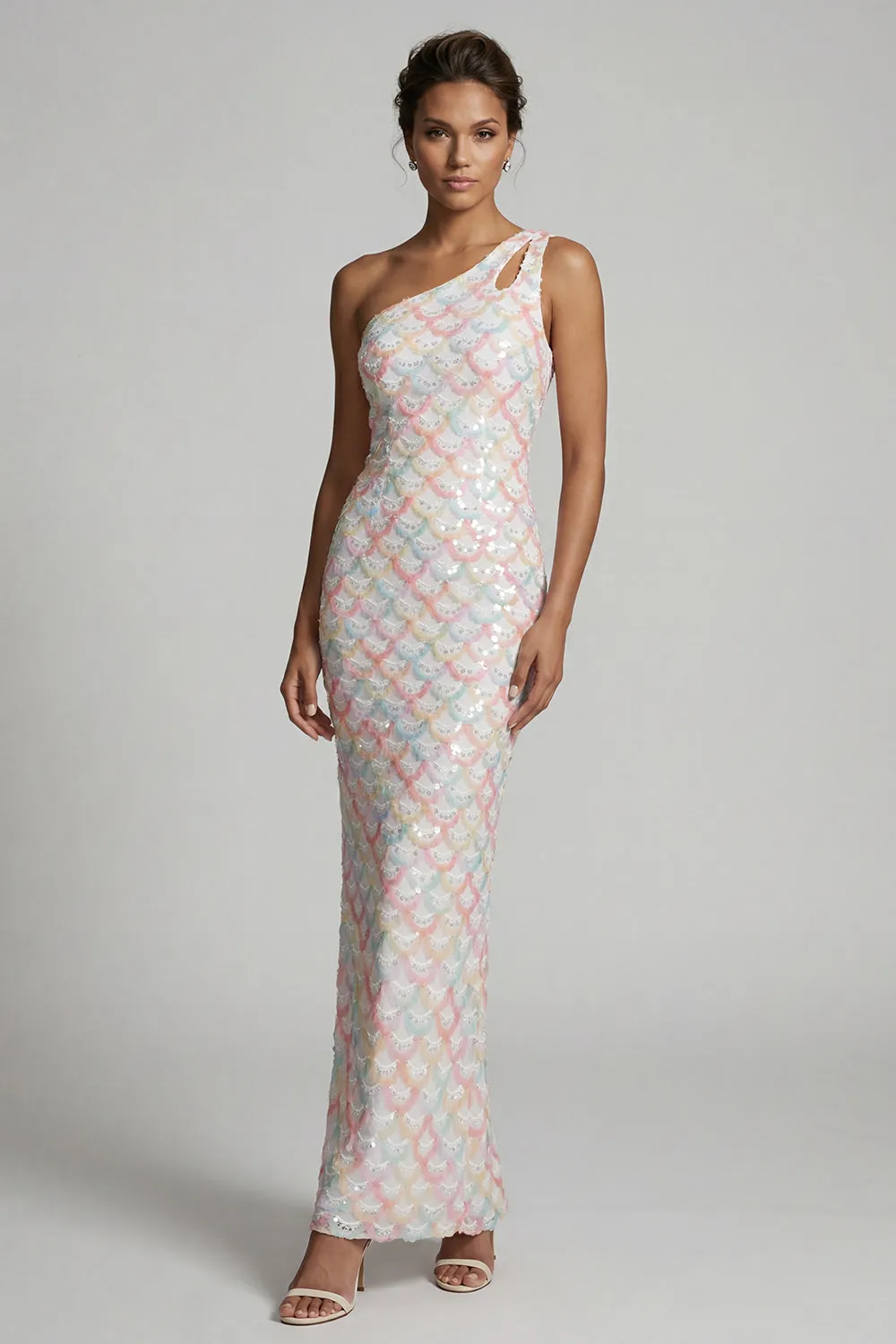Blush Mermaid One Shoulder Sequins Long Mother Of the Bride Dress sold by Zapaka