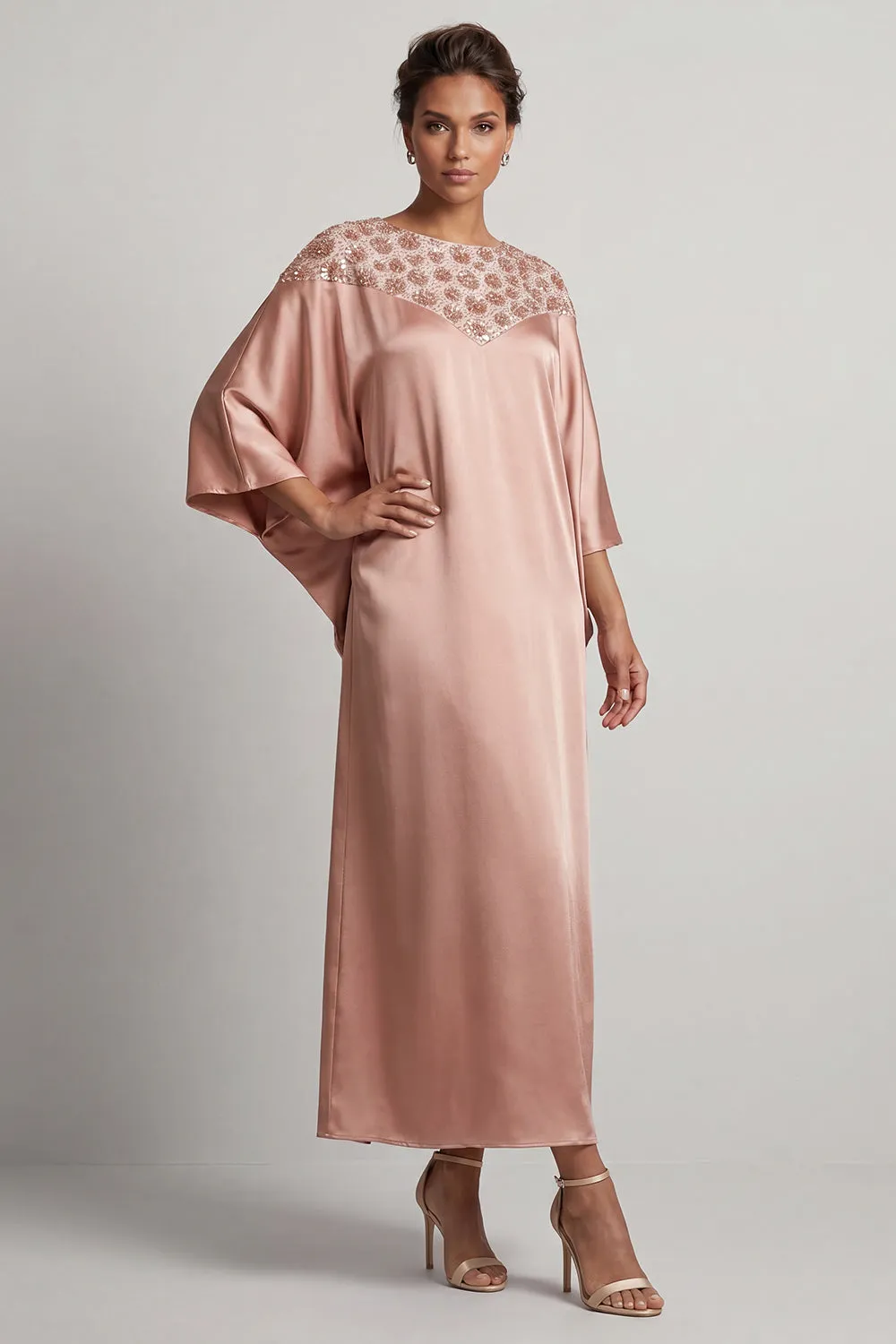 Blue Sheath Round Neck Midi Mother Of the Bride Dress with Sequins sold by Zapaka product image thumbnail 5