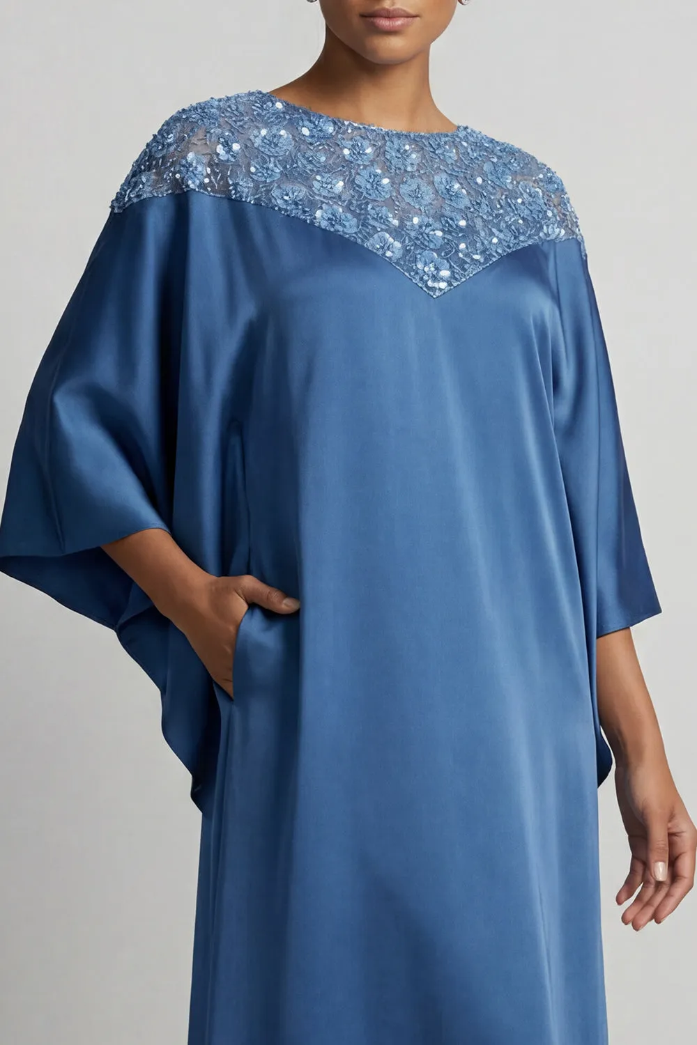 Blue Sheath Round Neck Midi Mother Of the Bride Dress with Sequins sold by Zapaka product image thumbnail 3