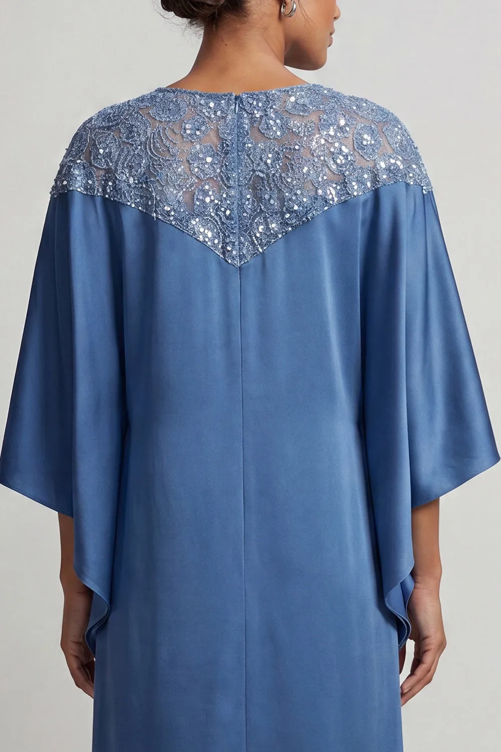 Blue Sheath Round Neck Midi Mother Of the Bride Dress with Sequins sold by Zapaka product image thumbnail 4