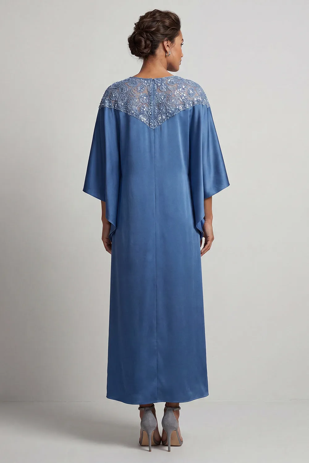 Blue Sheath Round Neck Midi Mother Of the Bride Dress with Sequins sold by Zapaka product image thumbnail 2