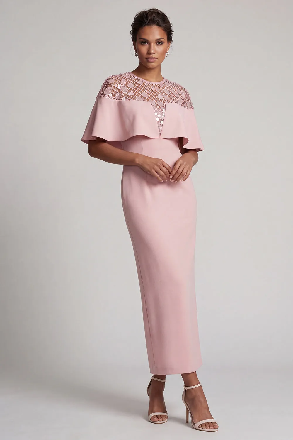 Burgundy Mermaid Round Neck Midi Mother Of the Bride Dress with Cape sold by Zapaka product image thumbnail 5