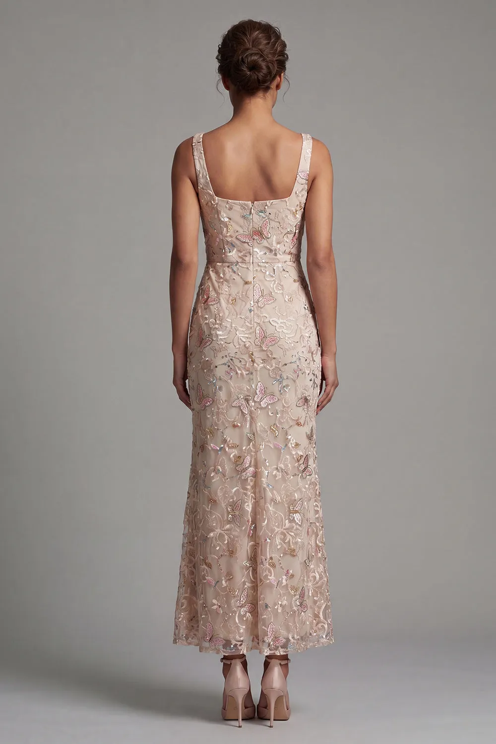Mermaid Blush Square Neck Beaded Midi Mother Of the Bride Dress sold by Zapaka product image thumbnail 2