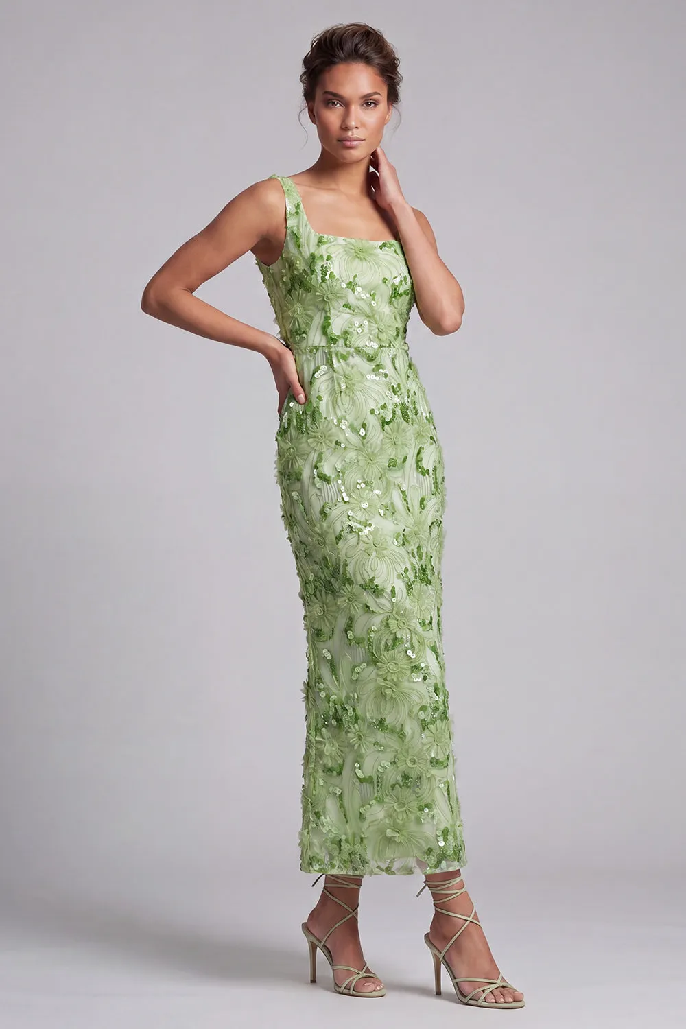 Mermaid Blush Square Neck Beaded Midi Mother Of the Bride Dress sold by Zapaka product image thumbnail 5