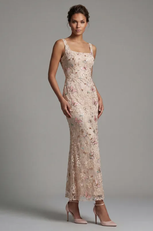 Mermaid Blush Square Neck Beaded Midi Mother Of the Bride Dress made by Zapaka