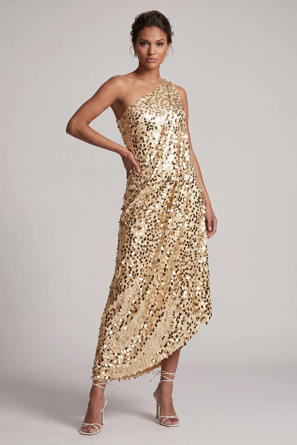 Sparkly Silver One Shoulder Mermaid Asymmetrical Midi Mother Of the Bride Dress with Sequins sold by Zapaka product image thumbnail 5