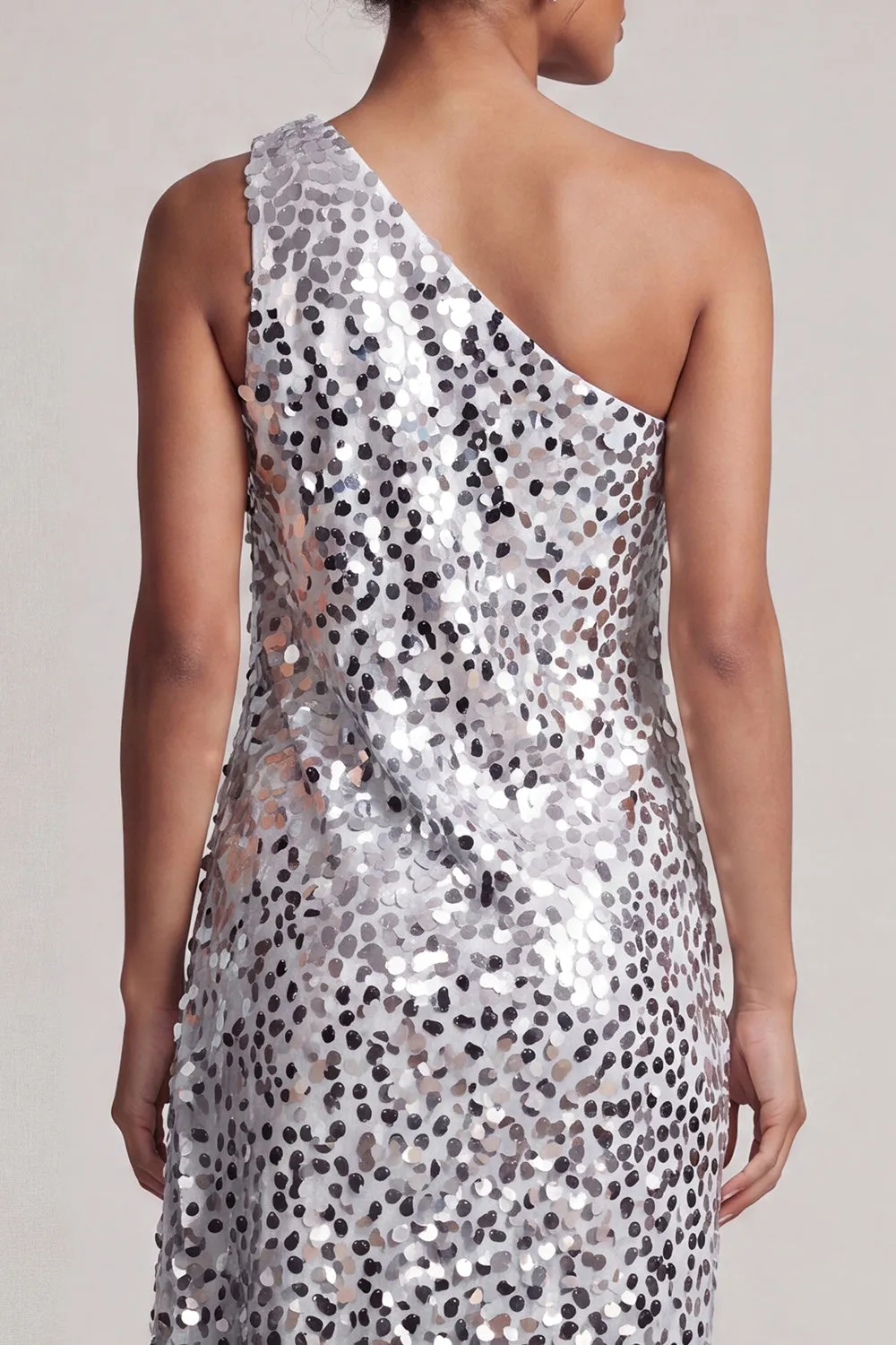 Sparkly Silver One Shoulder Mermaid Asymmetrical Midi Mother Of the Bride Dress with Sequins sold by Zapaka product image thumbnail 4