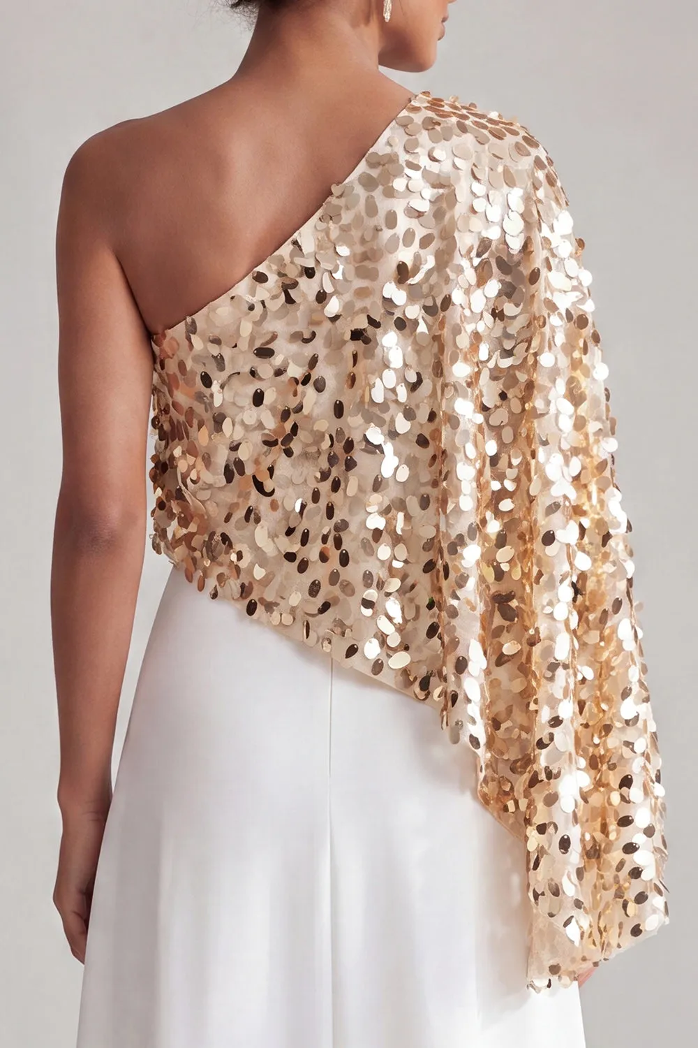 One Shoulder Champagne A-Line Midi Mother Of the Bride Dress with Sequins sold by Zapaka product image thumbnail 4
