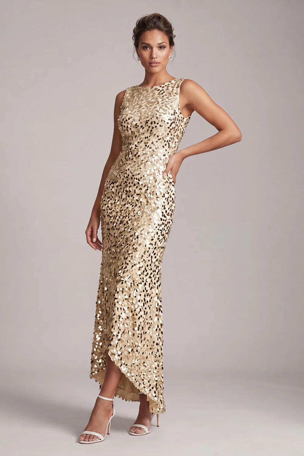 Sparkly Green Mermaid Asymmetrical Round Neck Midi Mother Of the Bride Dress with Sequins sold by Zapaka product image thumbnail 5