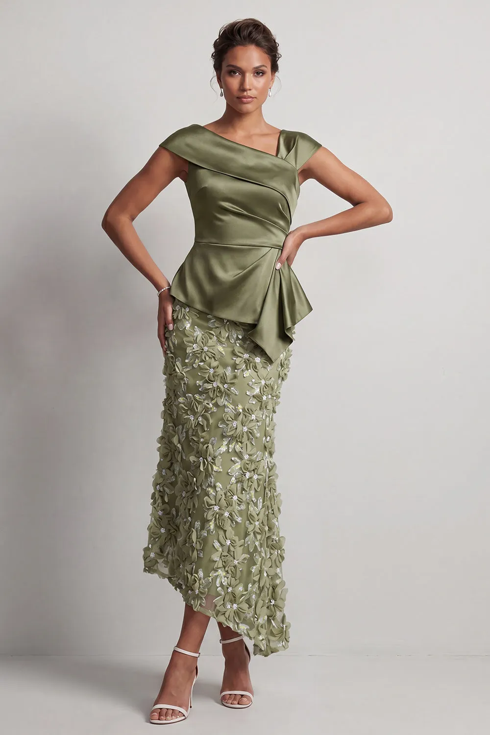 Blue Mermaid Asymmetrical Ruched Floral Midi Mother Of the Bride Dress sold by Zapaka product image thumbnail 5
