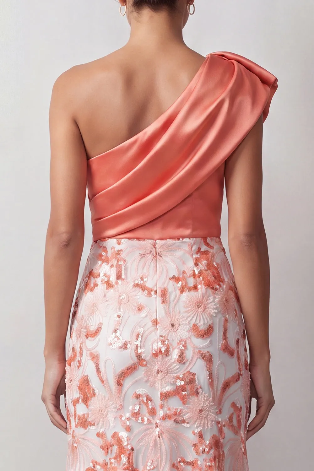 Peach Mermaid One Shoulder Asymmetrical Sequins Midi Mother Of the Bride Dress sold by Zapaka product image thumbnail 4