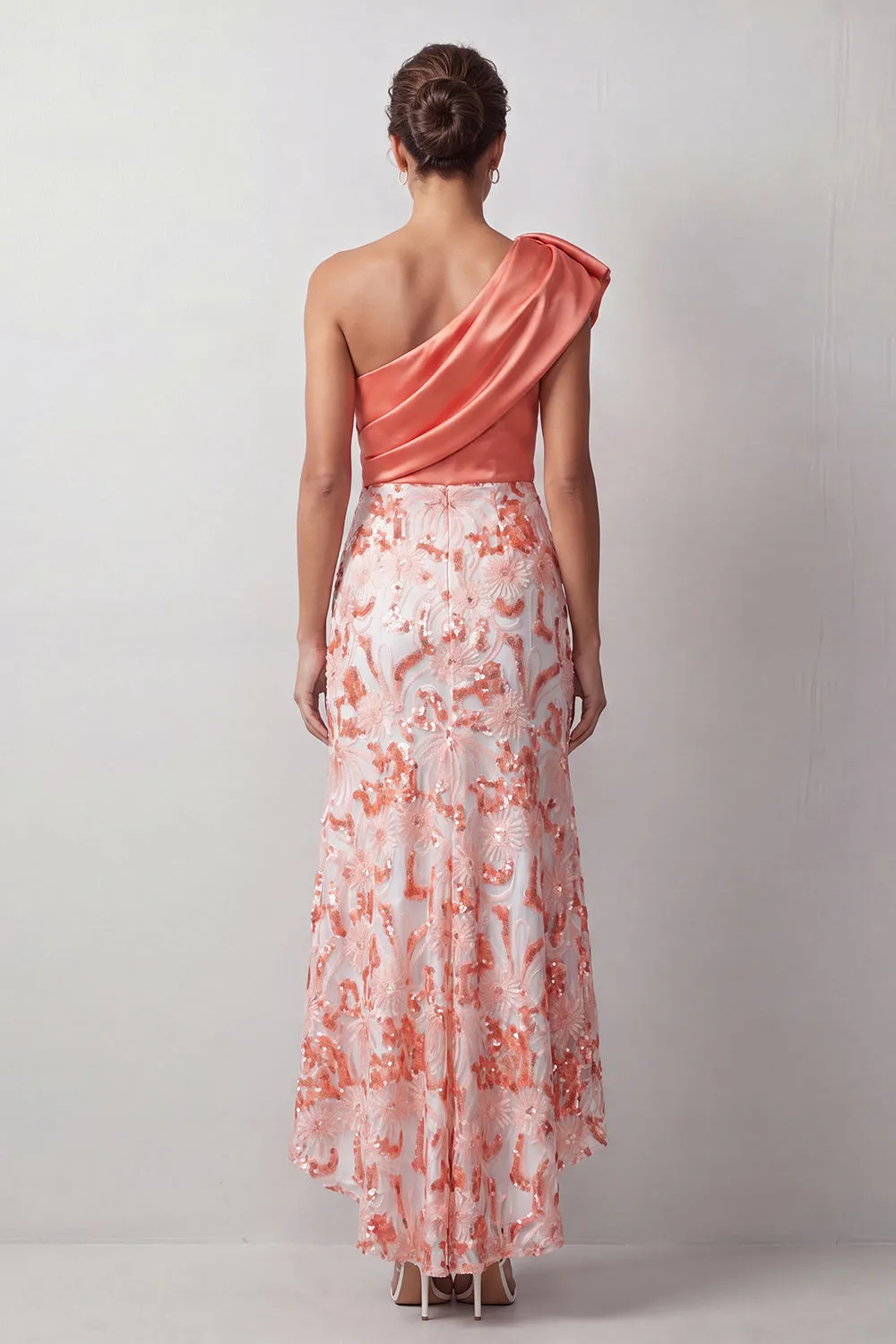 Peach Mermaid One Shoulder Asymmetrical Sequins Midi Mother Of the Bride Dress sold by Zapaka product image thumbnail 2